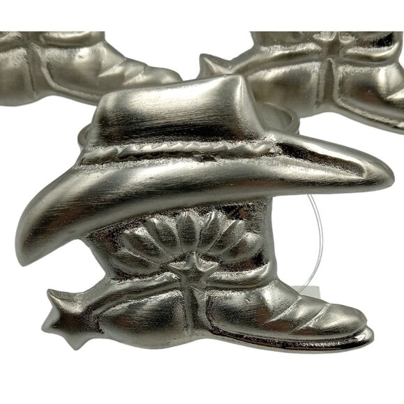 Cowboy Hat & Boots Napkin Rings Silver Tone Metal Western Table Decor Set Of 6 - Picture 1 of 8